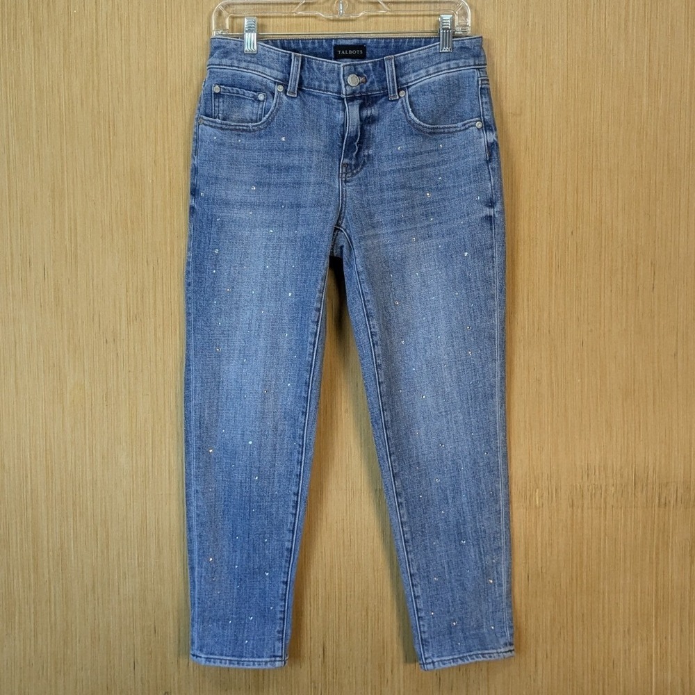 Talbots Jeans Women 2 Petite Everyday Relaxed‎ Fit Embellished Rhinestone Denim